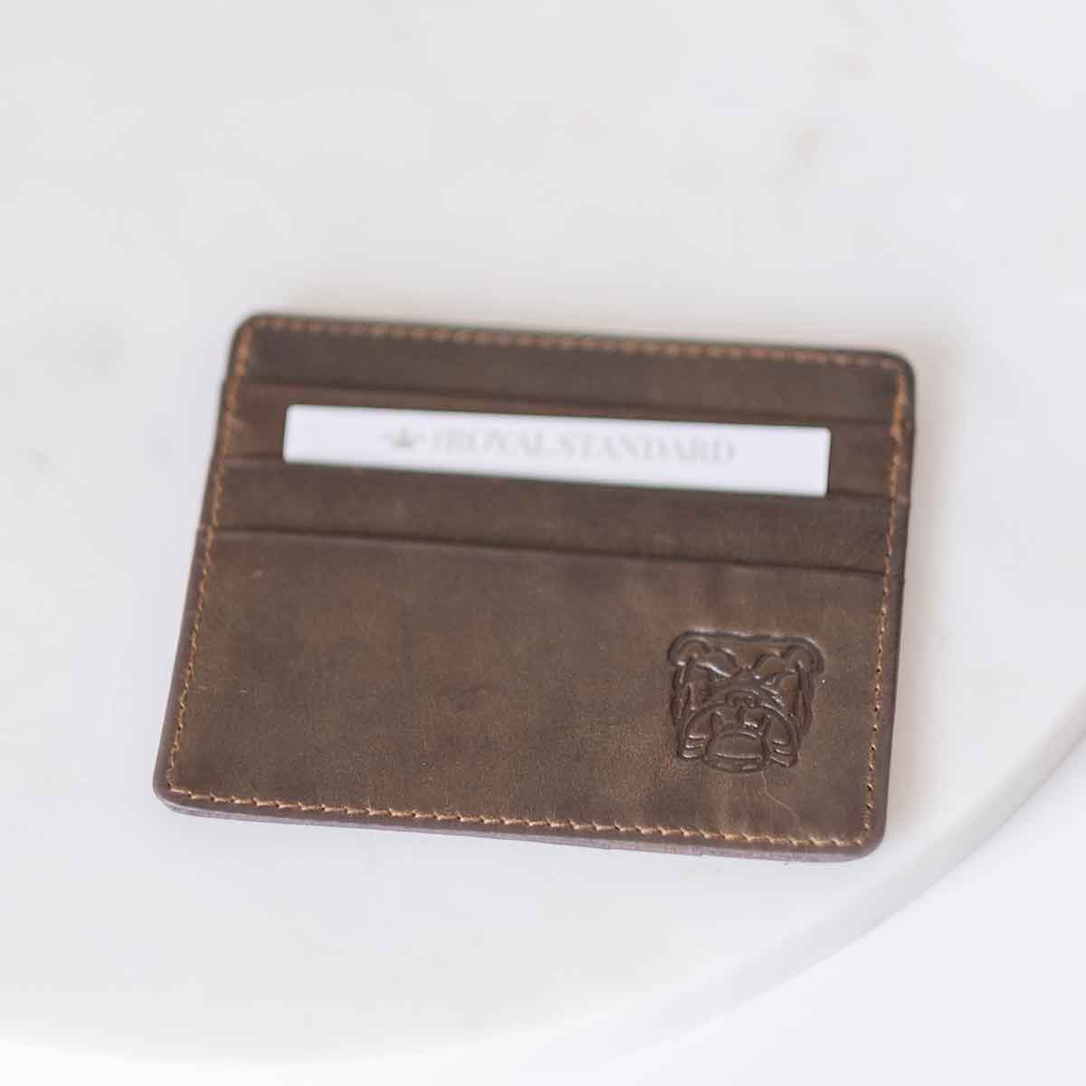 Bulldog Leather Embossed Slim Wallet Dark Brown 3.5x4