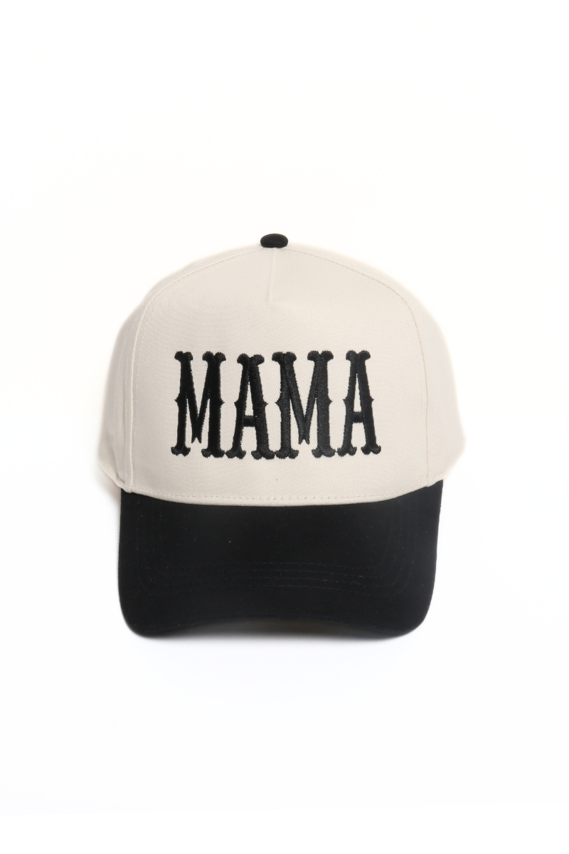 MAMA Embroidery 5 Panel Two Tone Cap Beige