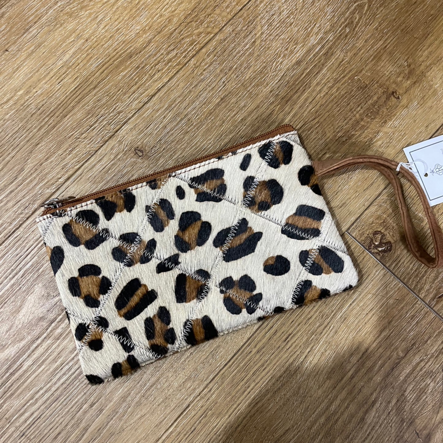 Astrid Leopard Print Hide Wristlet