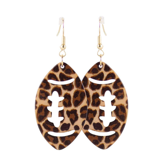 Leopard Football Acetate Earrings   Black/Brown   2.5"