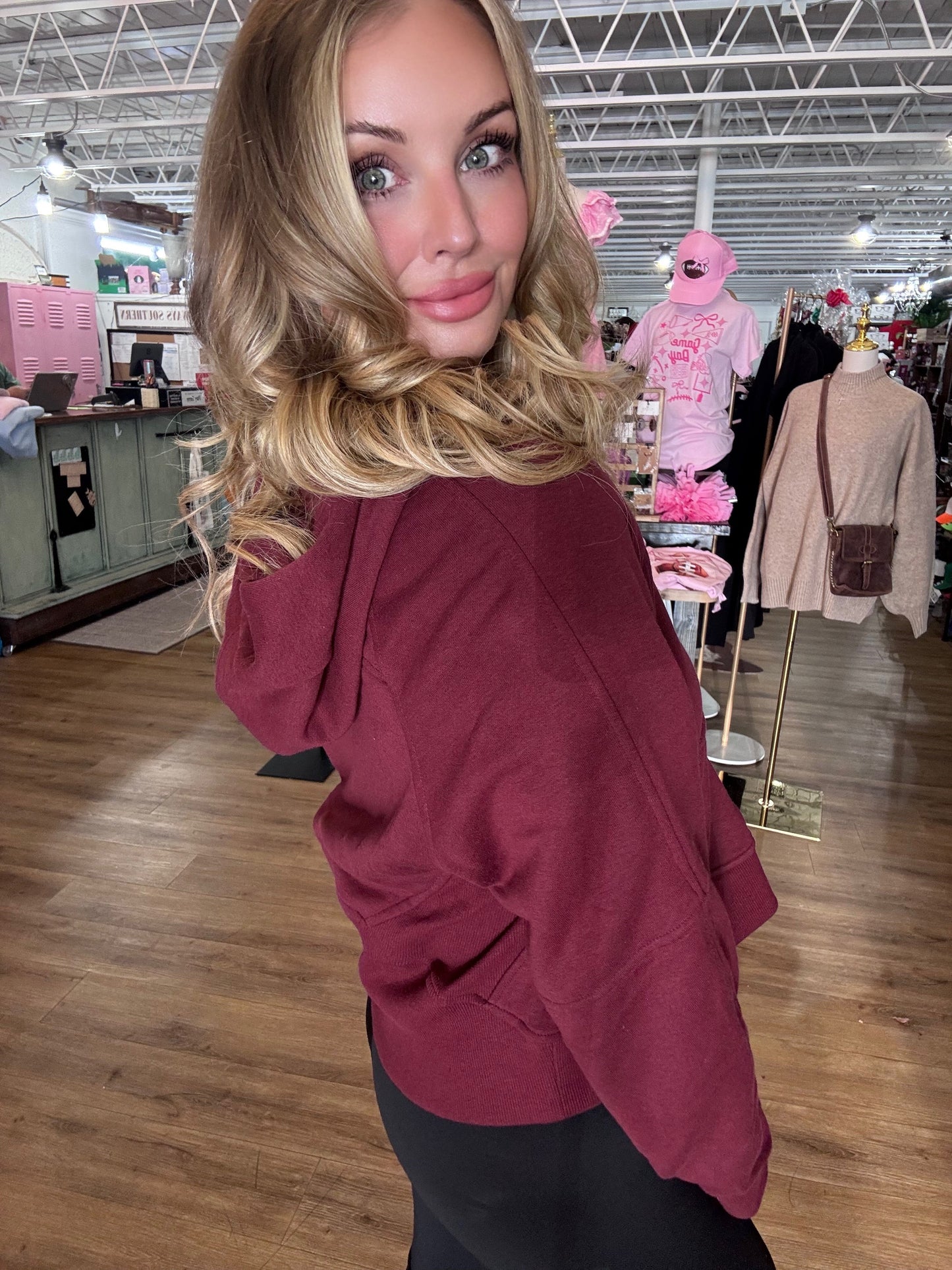 Fleece Hooded Scuba: Burgundy