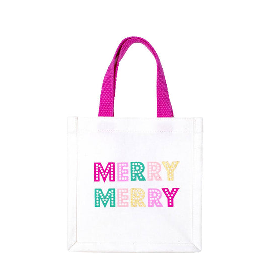 Merry Merry Petite Gift Tote   White/Multi   7x7x5