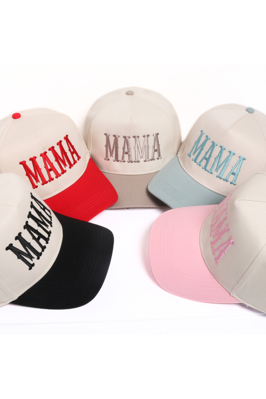 MAMA Embroidery 5 Panel Two Tone Cap Beige