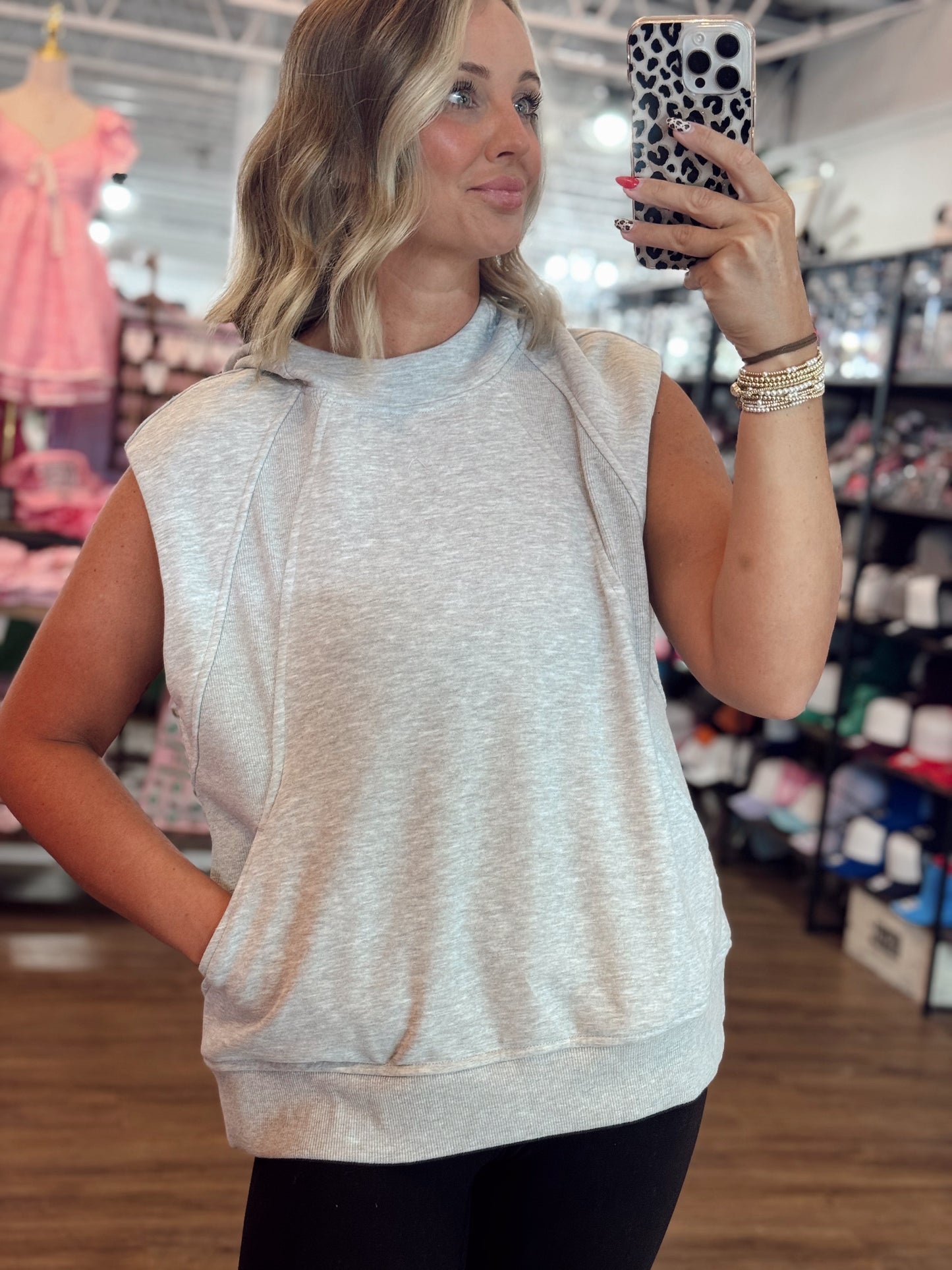 Delilah Sleeveless Hoodie: Grey