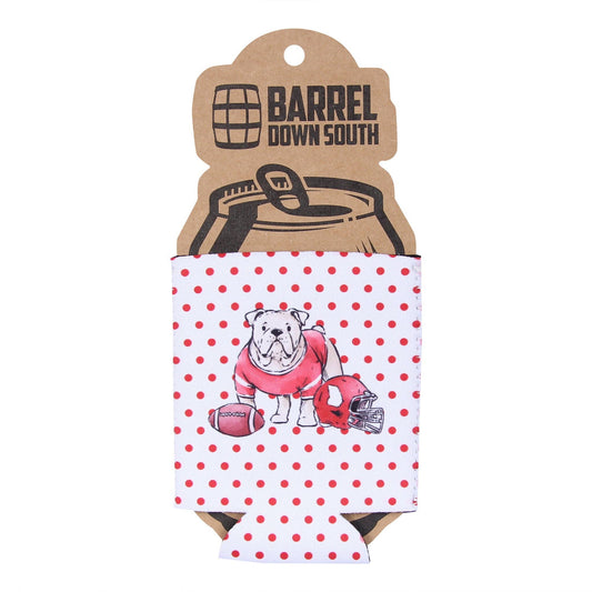 Red Polka Dot Bulldog Can Cooler