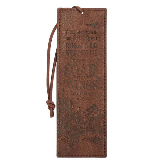 Bookmark Faux Leather Brown Soar On Wings Isa. 40:31