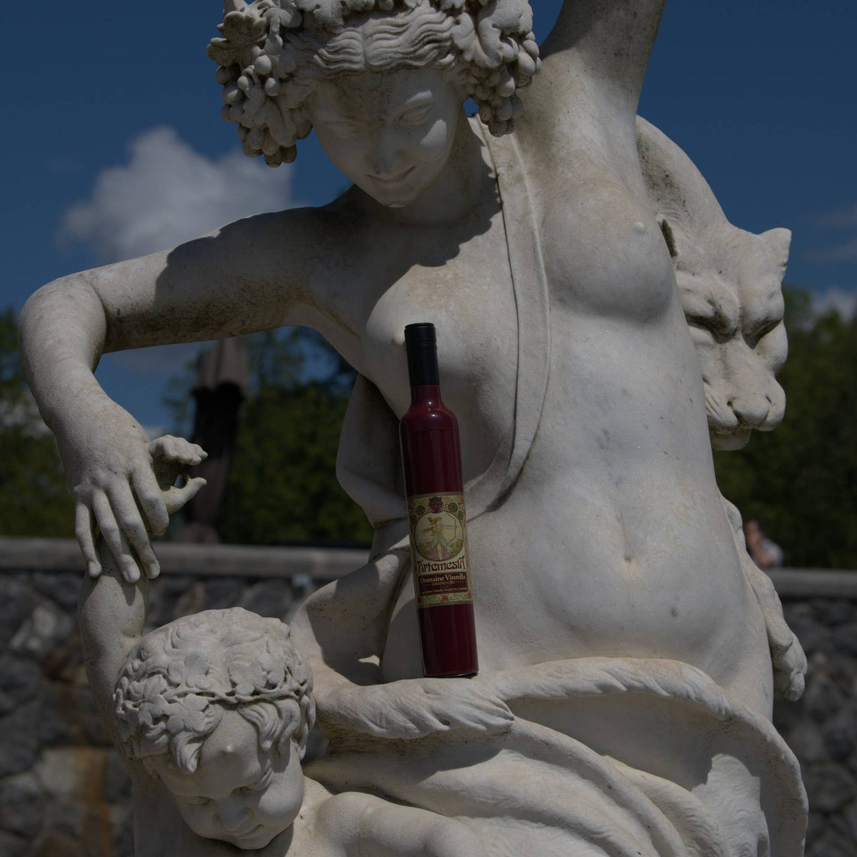 Artemesia Burgundy Wine Bottle Umbrella - Art Nouveau Label