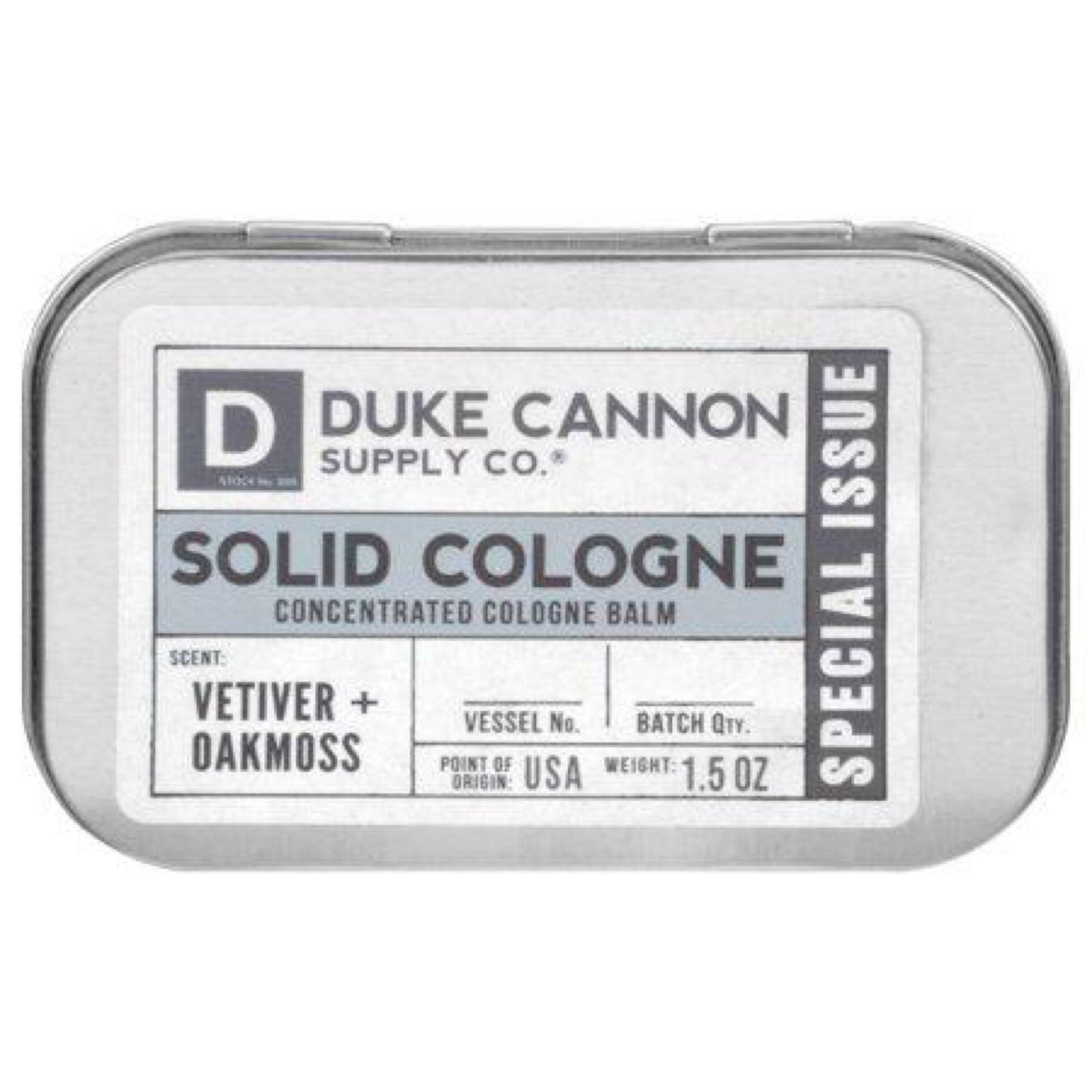 Duke Cannon Supply Co. Solid Cologne for Men Special Issue Vetiver + Oakmoss (Fresh Air, Sandalwood)