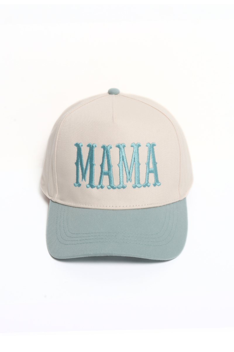 MAMA Embroidery 5 Panel Two Tone Cap Beige