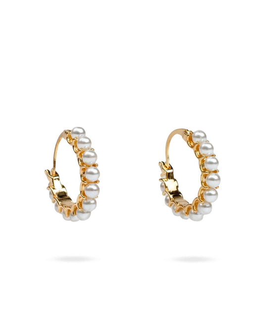 Jana Pearl Hoop Earrings   Gold/Pearl   .5"