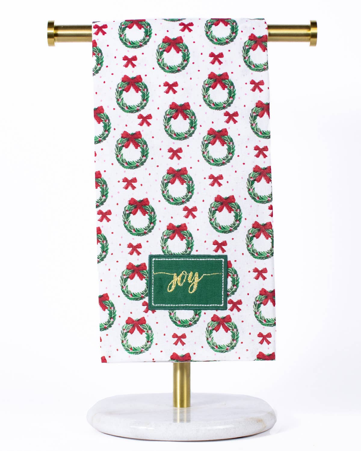 Joy Clara Wreath Hand Towel   White/Green/Red   20x28