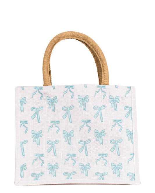 Hannah Bow Gift Tote    White/Light Blue   12x10x8