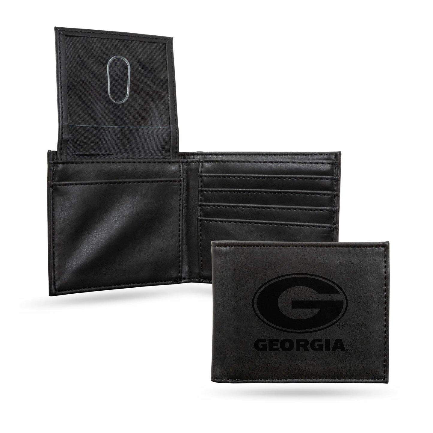 NCAA Georgia Bulldogs Laser Engraved Billfold Wallet, Black