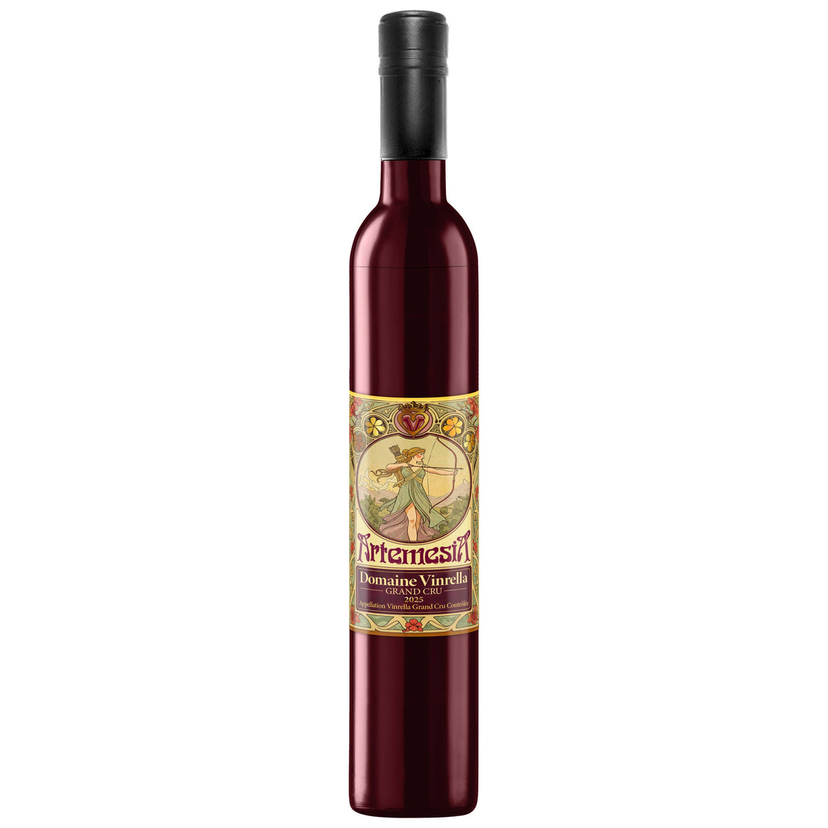 Artemesia Burgundy Wine Bottle Umbrella - Art Nouveau Label