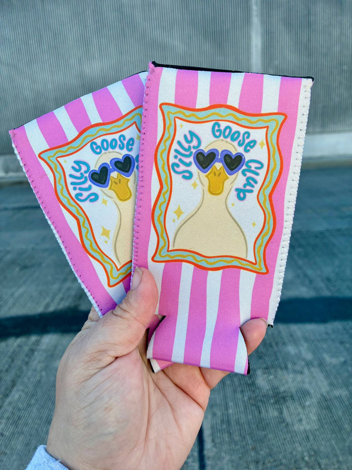 Silly goose club can koozies