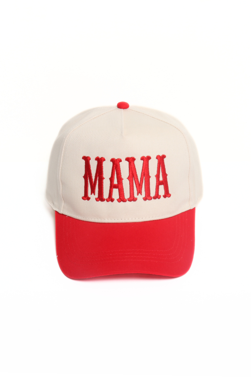MAMA Embroidery 5 Panel Two Tone Cap Beige