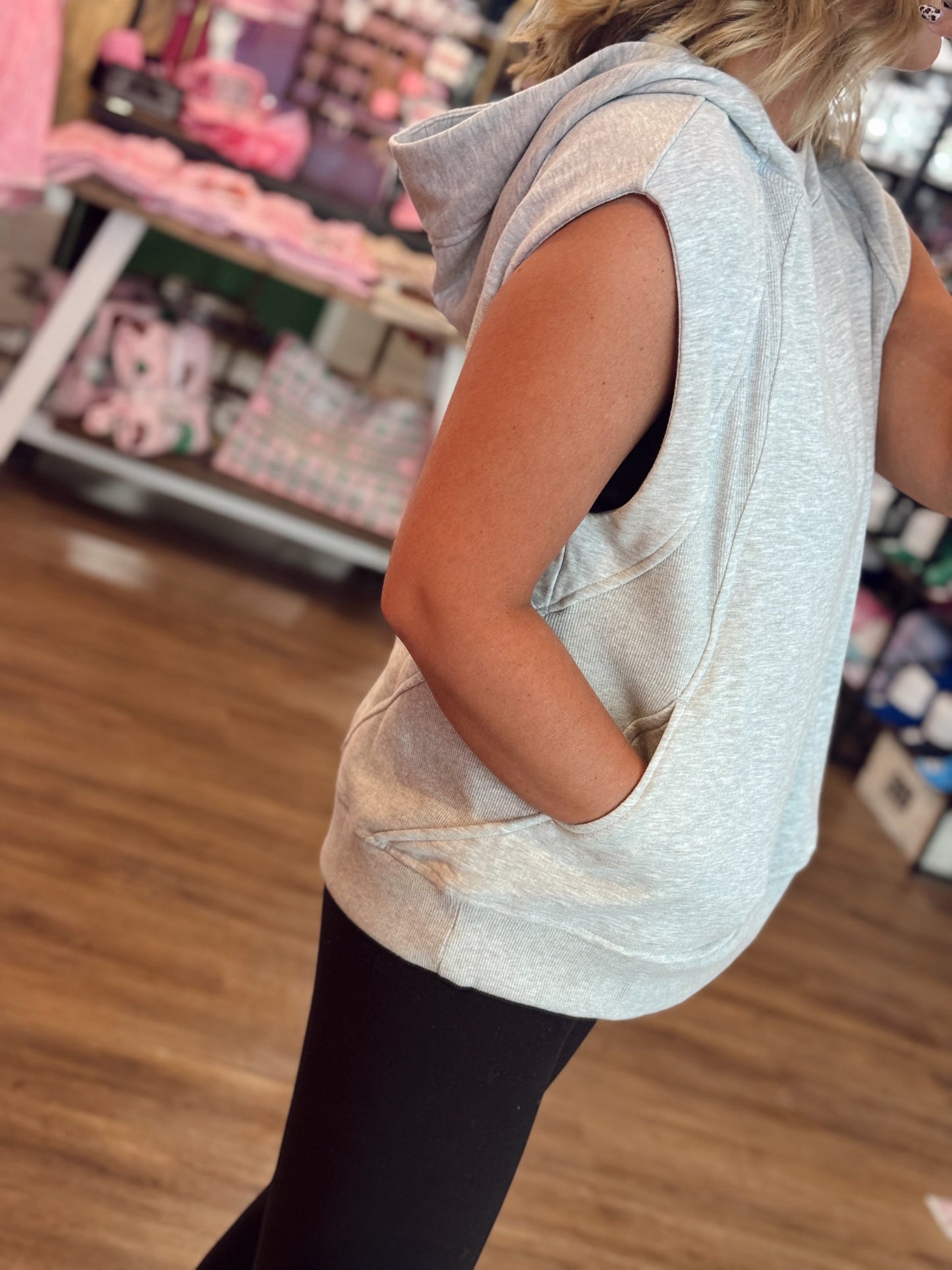 Delilah Sleeveless Hoodie: Grey