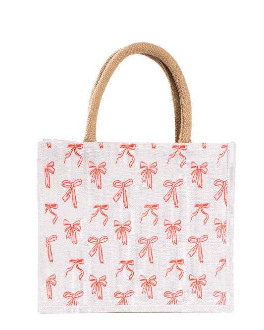 Hannah Bow Gift Tote    White/Red/Pink   12x10x8