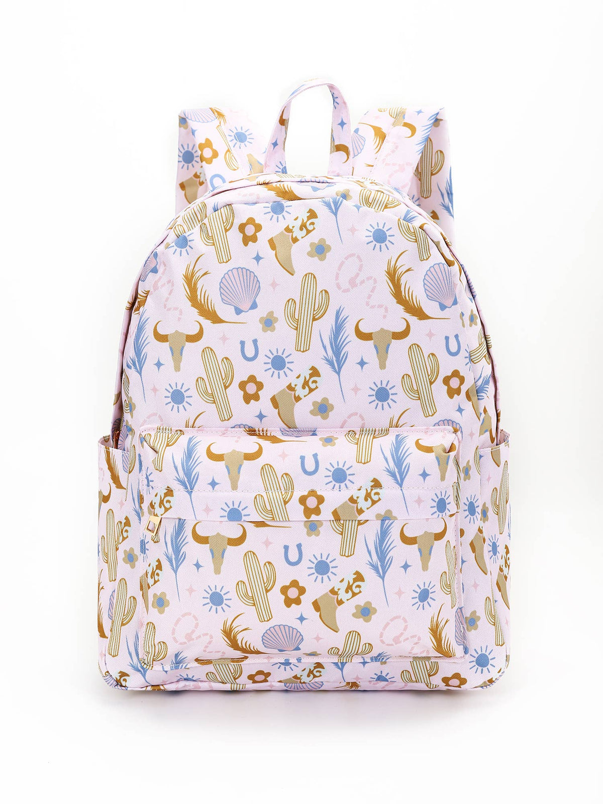 Kids Western Backpack With Cactus Boots Print