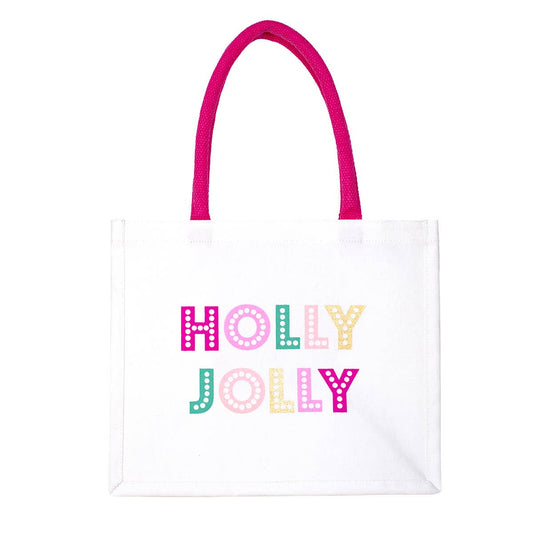 Holly Jolly Gift Tote   White/Multi   12x10x8
