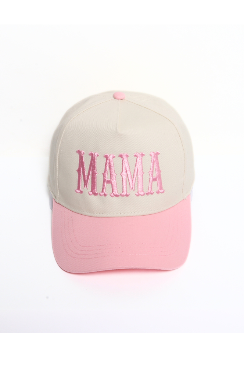 MAMA Embroidery 5 Panel Two Tone Cap Beige