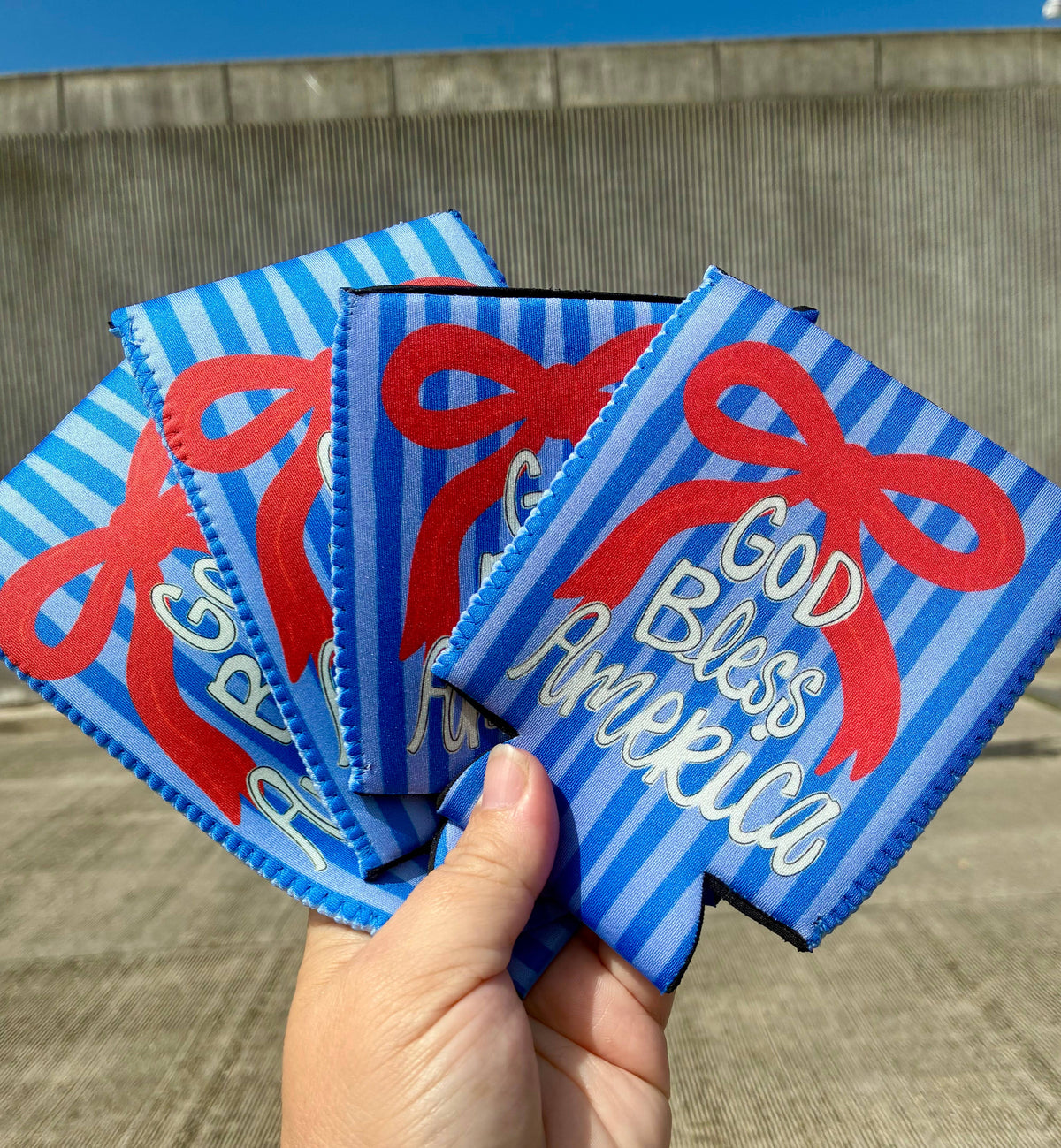 God bless America bow patriotic koozies
