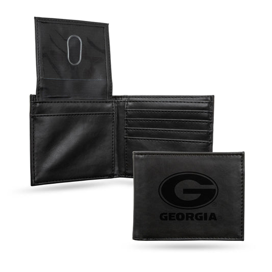 NCAA Georgia Bulldogs Laser Engraved Billfold Wallet, Black