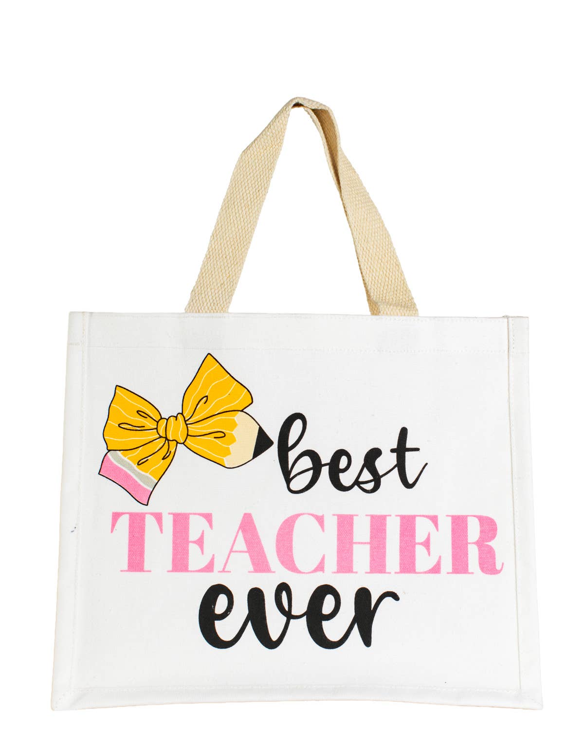 Best Teacher Ever Gift Tote   White/Multi    12x10x5
