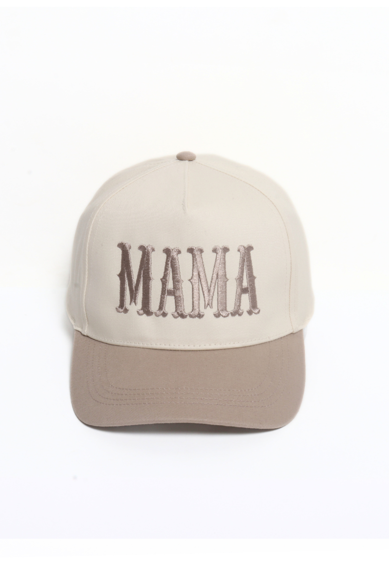 MAMA Embroidery 5 Panel Two Tone Cap Beige