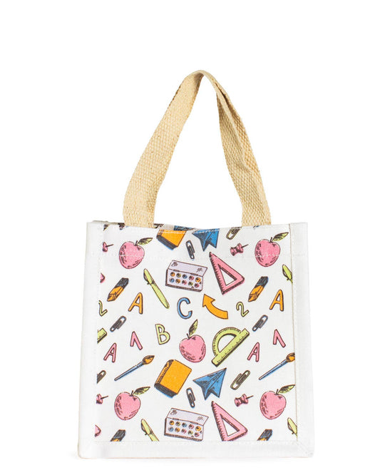 Back to School Petite Gift Tote   White/Multi  7x7x5