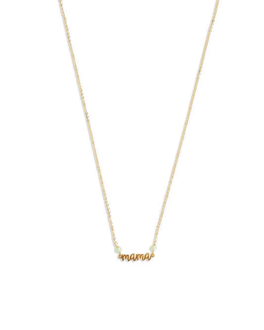 Mama Dainty Pendant Necklace   Gold/Green   15"+3"