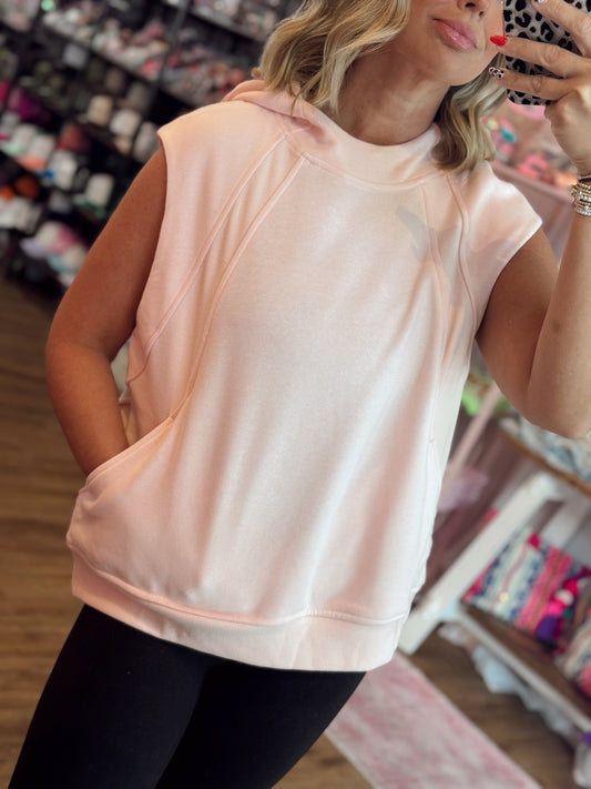 Delilah Sleeveless Hoodie: Baby Pink