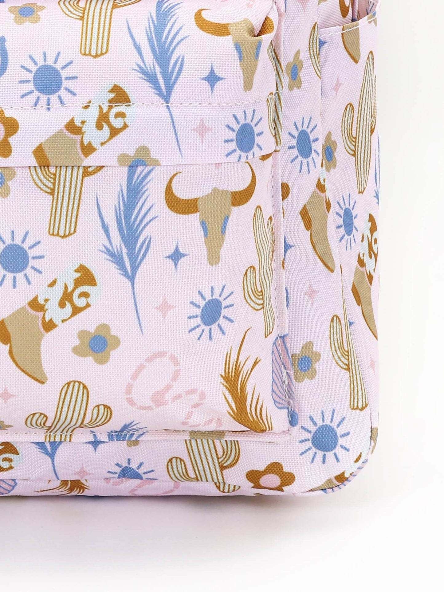 Kids Western Backpack With Cactus Boots Print