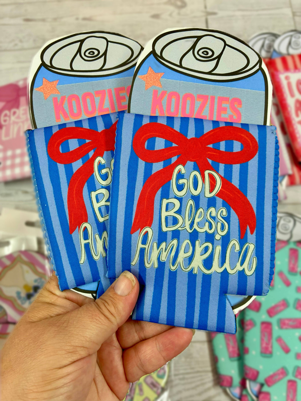 God bless America bow patriotic koozies