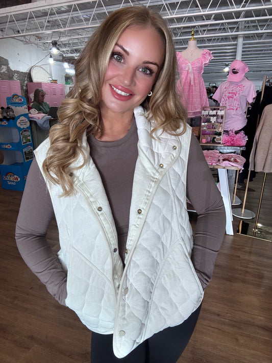 PLUS Bundle Up Quilted Vest: Bone